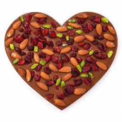 Gros coeur chocolat lait fruits secs